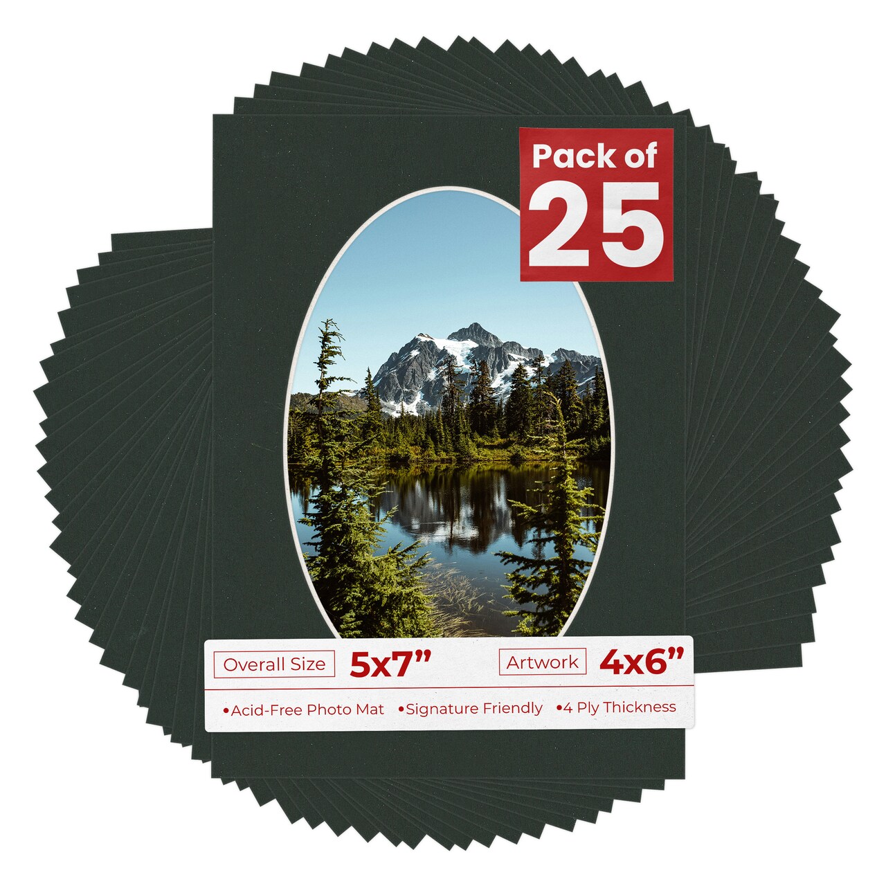 Textured Black Mat Board for 5x7 Frames - Oval Opening for 4x6 Photos